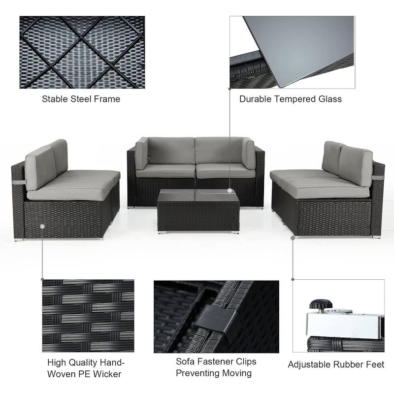 AECOJOY 7 Pieces Outdoor Sectional Sofa Wicker Rattan Conversation Set