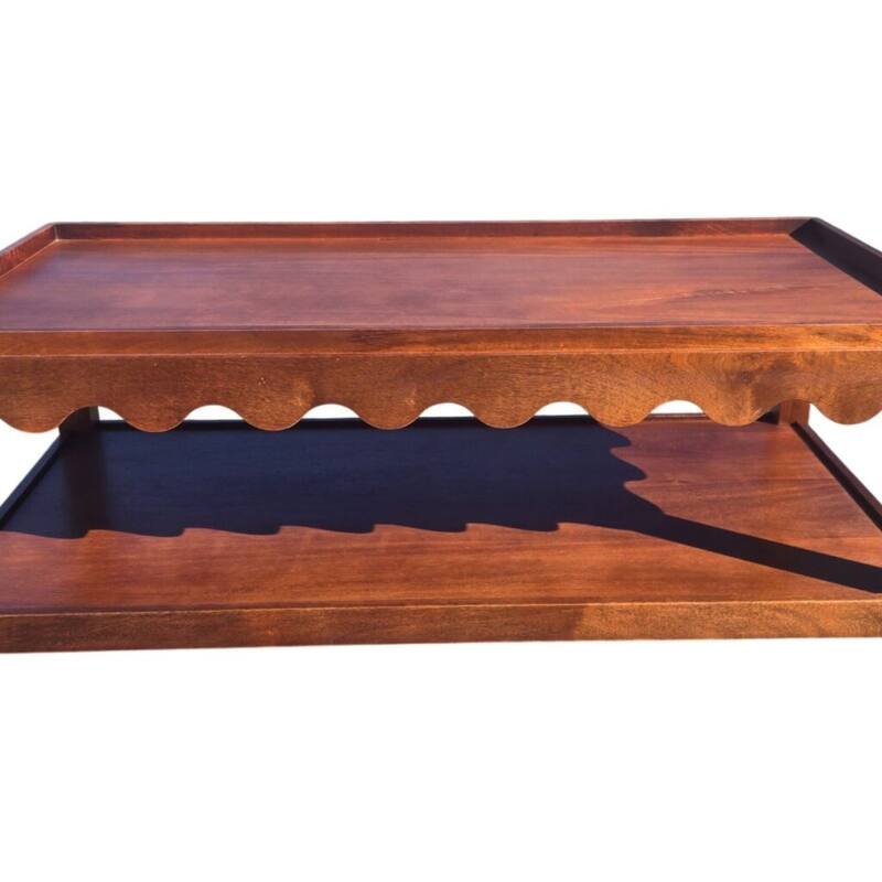 Carolina Chair & Table Scallop Coffee Table - Rectangular Mango Wood Side Table - Decorative Edge and Lower Shelf