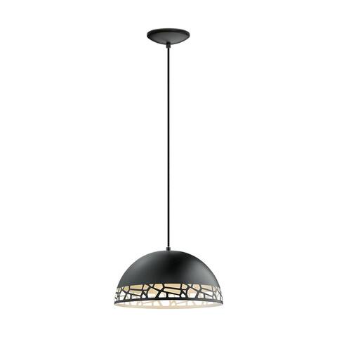 Eglo Savignano 1-Light Black Bowl Pendant with Black Exterior, White Interior