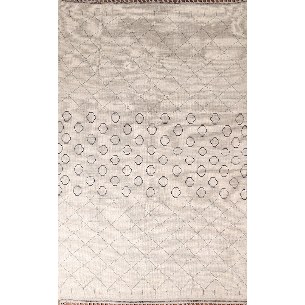 All-Over Trellis Moroccan Modern Area Rug Handmade Wool Carpet - 7'0"x 10'10"