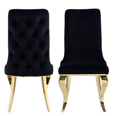 Black dining room chairs with gold legs