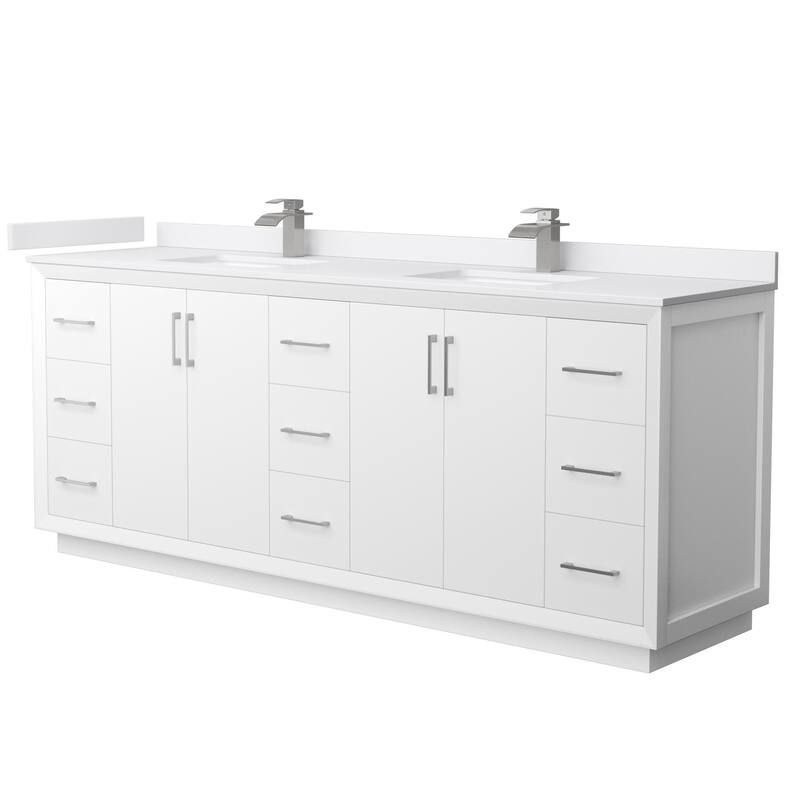 Wyndham Collection WCF414184D-VCA-UNSMXX Strada 84" Free Standing - White / White Cultured Marble Top / Brushed Nickel - Painted