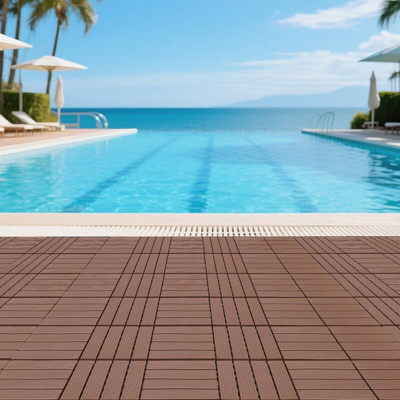 Plastic interlocking decking tiles, 44 packs of terrace decking tiles, 12 inches x 12 inches waterproof