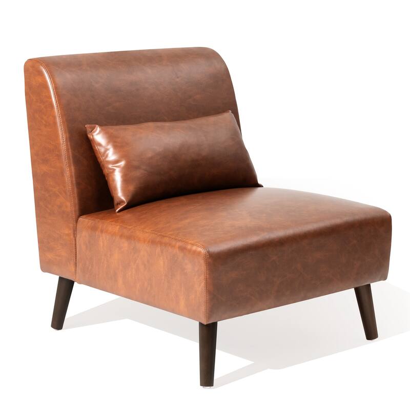 VredHom PU Leather Wood Living Room Accent Chair with Removable Pillow