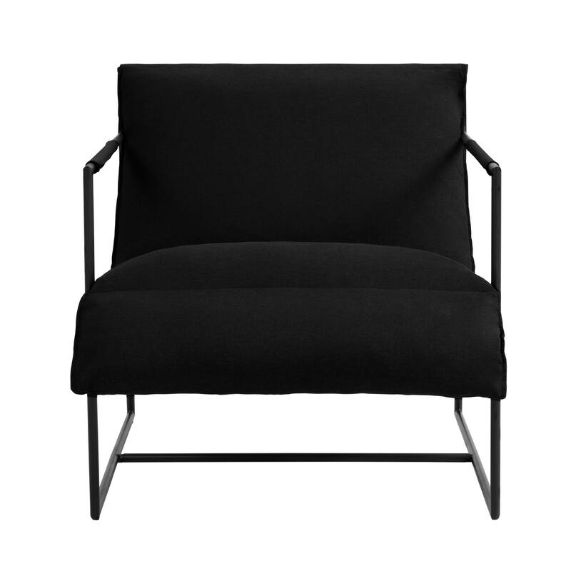 Mid-century Metal Sling Upholstered Armchair with Lengthen Upholstered