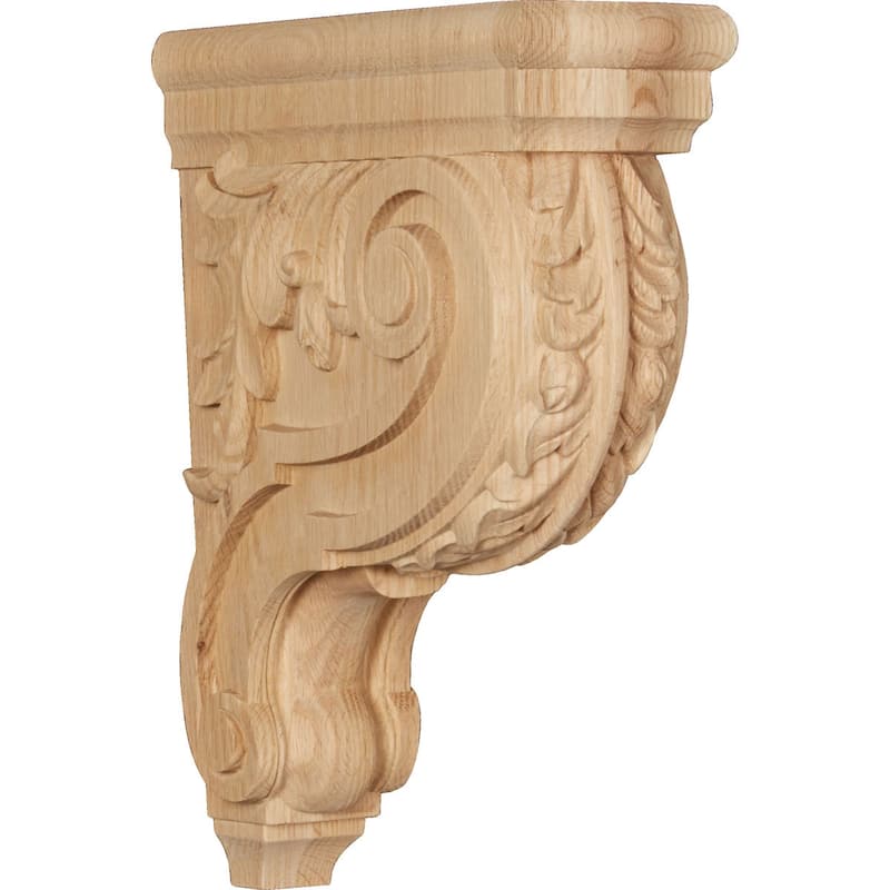 Hudson Acanthus Wood Corbel - Red Oak - 3 1/2"W x 9"D x 12"H