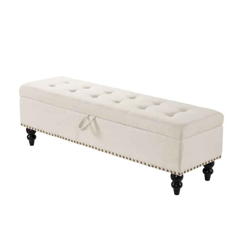 59" Bed Bench Ottoman with Storage Fabric - Beige