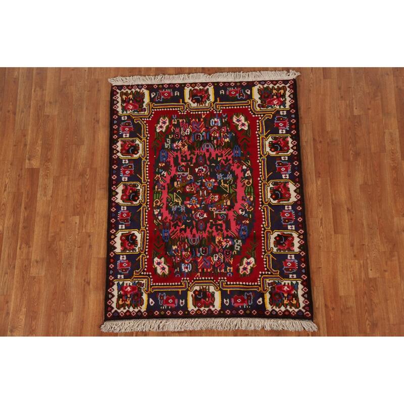 Hand Knotted Oriental 100% Wool Carpet Traditional Floral Pink Bakhtiari Area Rug - 4' 10'' X 3' 9''
