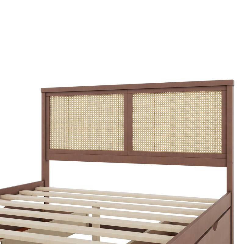 Harper&Bright Designs Rattan Headboard Storage Platform Bed with 4 Drawers