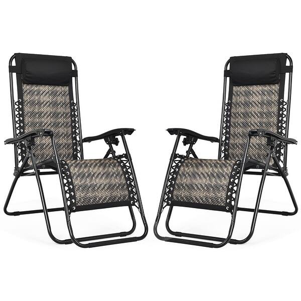 2pcs Foldable Patio Rattan Zero Gravity Lounge Chair With Headrest Overstock 33849443