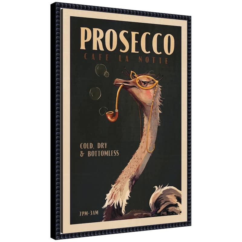 Kate and Laurel WG Deco Prosecco Ostrich by The Whiskey Ginger Framed Canvas Wall Art Print - 16x23 - Black