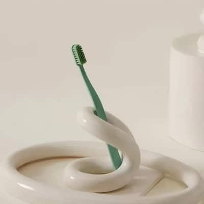 Handmade Ceramic Holder Stand for Toothbrushes - 3.74"L x 4.21"W x 4.21"H