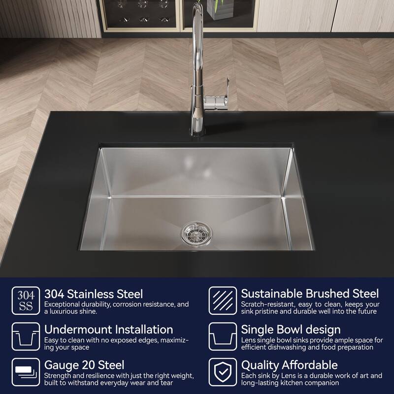 Stainless Steel Kitchen Sink Single Bowl with US Standard Drain and Hook