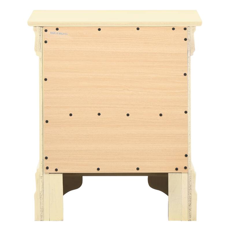 2 Drawer Beige Nightstand, 24 Inch Classic Bedside Table with Real Wood Veneers and English Dovetail Drawers