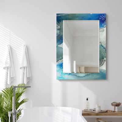 Subtle Blues Rectangular Beveled Mirror on Free Floating Printed Tempered Art Glass - Clear - 40" x 30"