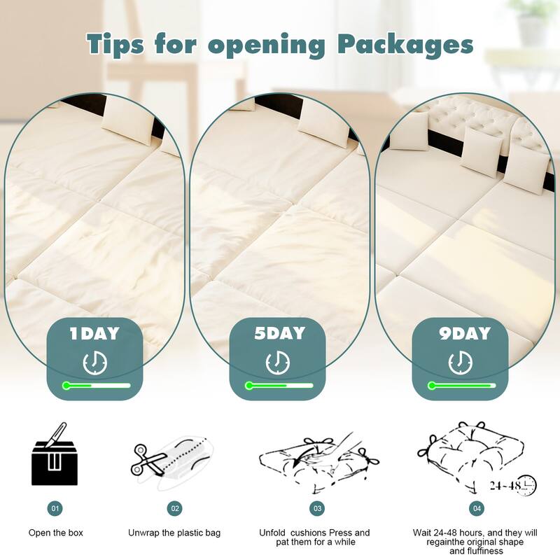 90.6" Velvet Pull Out Sofa Bed, 3-in-1 Convertible Sleeper Sofa with Movable Ottoman, Modern Button Tufted Chesterfield Sofa