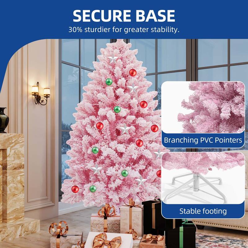 Moasis 4.5ft Prelit Pink Flocked Artificial Christmas Tree - N/A