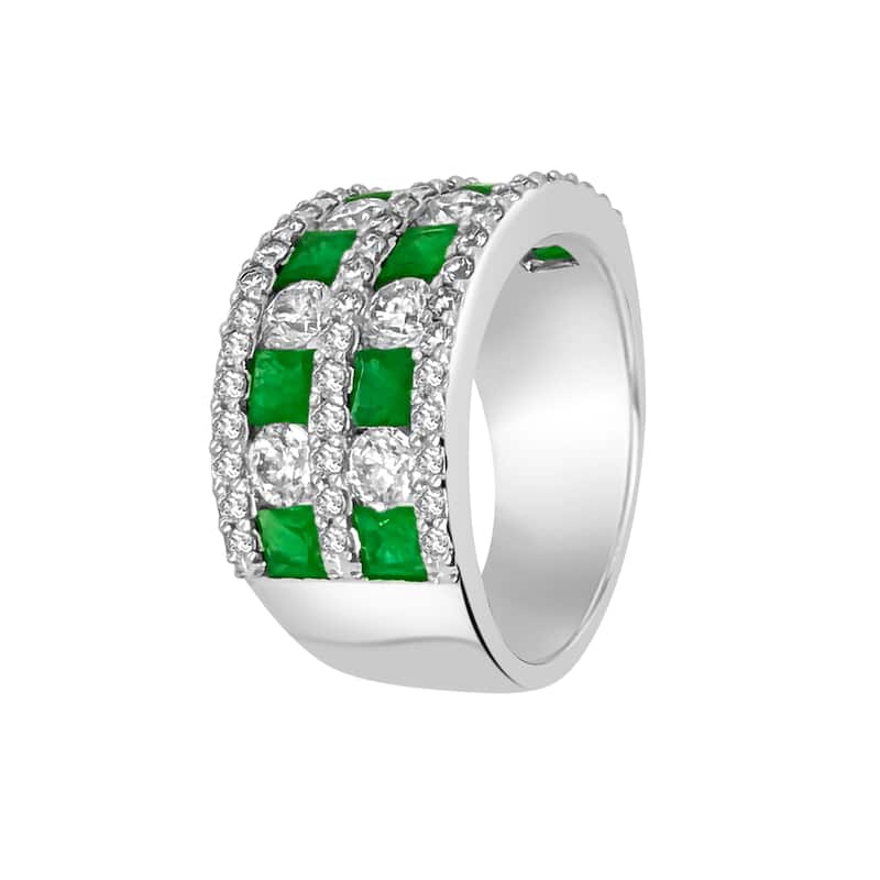 Auriya 14k Gold Emerald and Diamond Two-Row Wide Band 1.71 ct. tw. (F-G, VS)