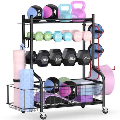Dumbbell Rack, Weight Rack, Home Gym Storage for Yoga Mat and Balls, Equipment Organzier