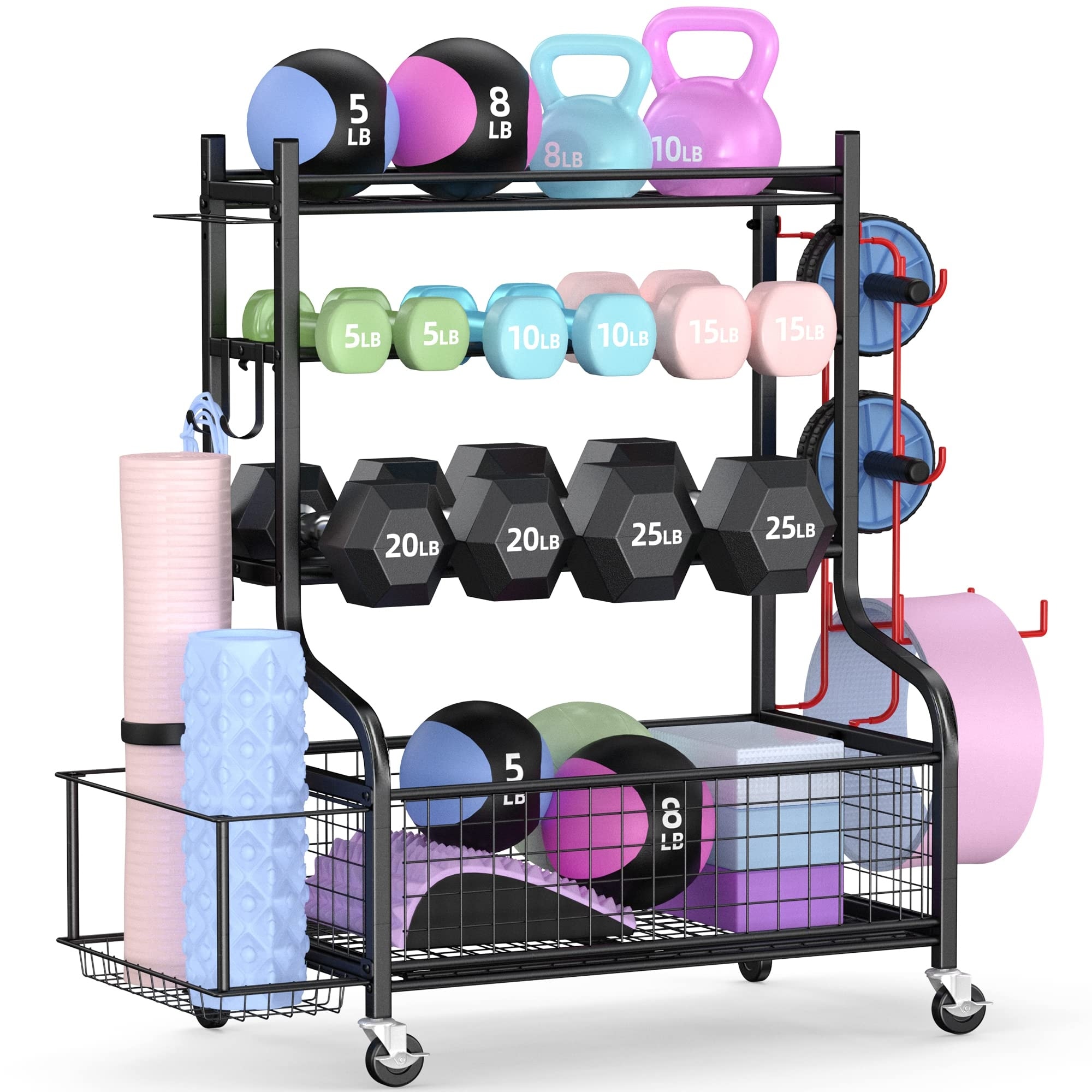 Dumbbell Rack Weight Rack for Dumbbells Home Gym Storage for Dumbbells Kettlebells Yoga Mat and Balls