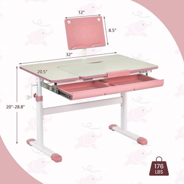 dimension image slide 1 of 2, Costway Height-Adjustable Kids Desk Children Study Table with Tilt - See Details