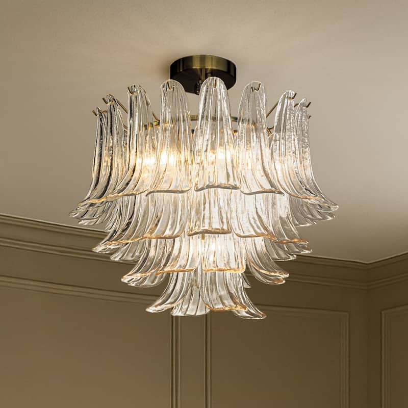 24'' Wide Vintage Mid-Century Modern Flush Mount 4-Light 4-Tier Clear Art Glass Pendant With Antique Bronze Finish - W24''