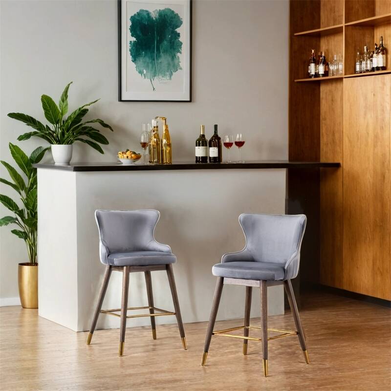 Fabric Upholstered Counter Height Wingback Stools,Set of 2