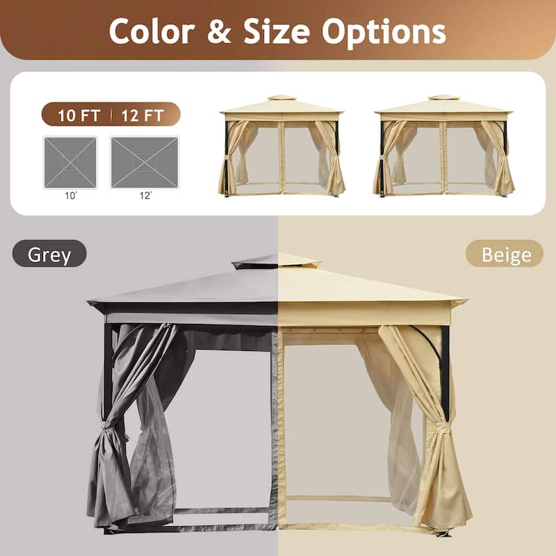 10x10 Gazebo with Privacy Screens - Double Roof, Mosquito Net, Shade & Rain Canopy for Backyard & Garden