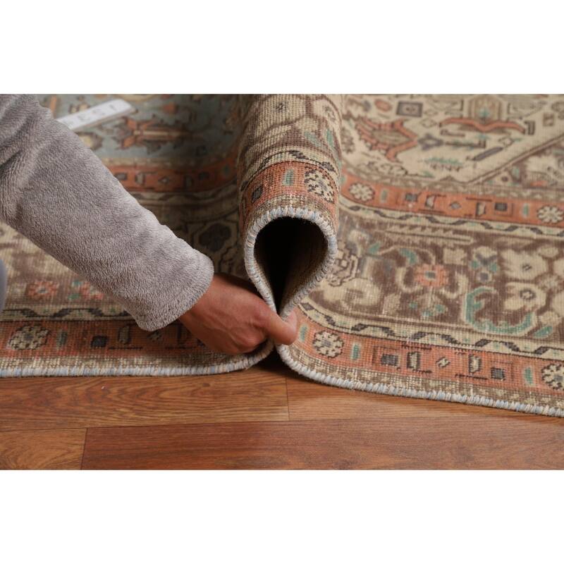 Geometric Blue Tabriz Persian Rug Hand-Knotted Traditional Wool Carpet - 8'3"x 11'2"