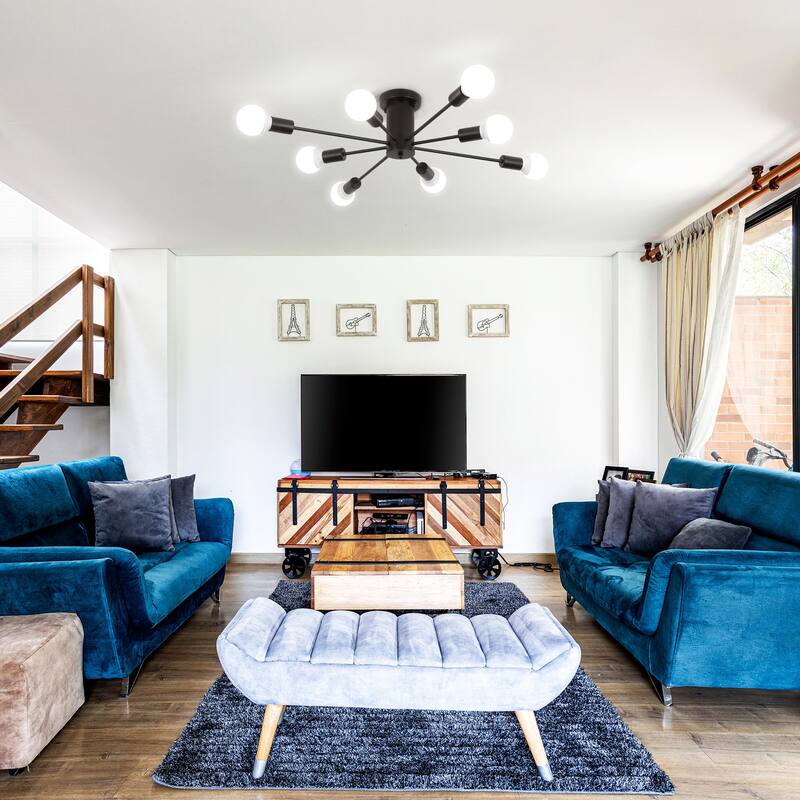 8-Light Modern Semi Flush Mount Sputnik Ceiling Light for Kitchen Bedroom Dining Room