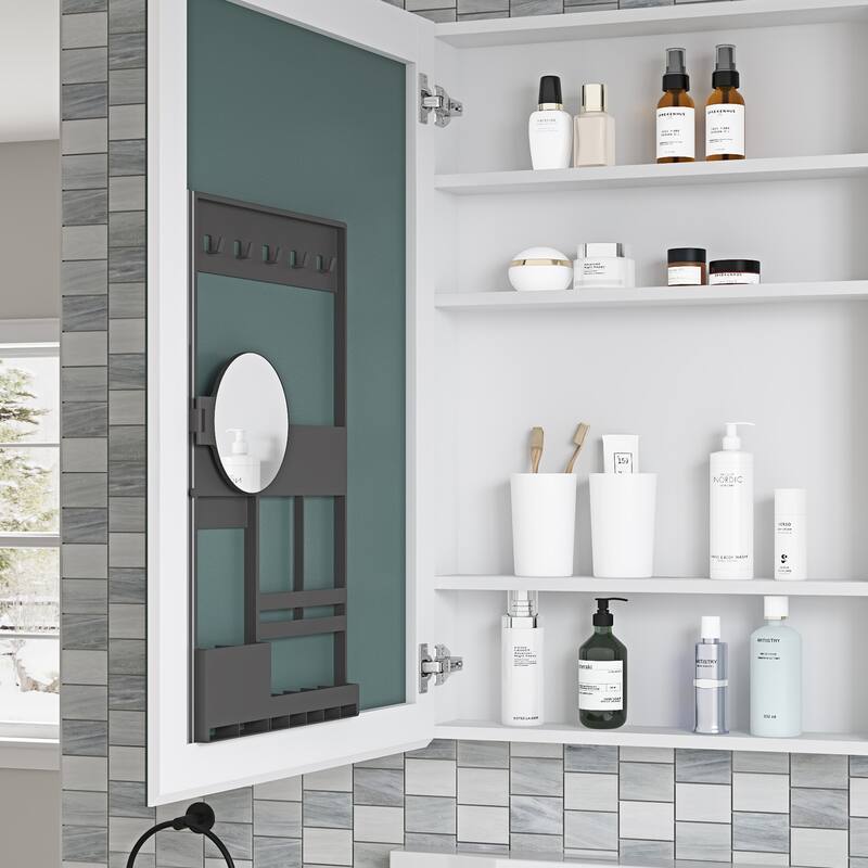 24'' W x 36'' H Bathroom Mirror Medicine Cabinet-Wooden Door, Wall Mounted Recessed or Surface, Bathroom Mirror with Storage