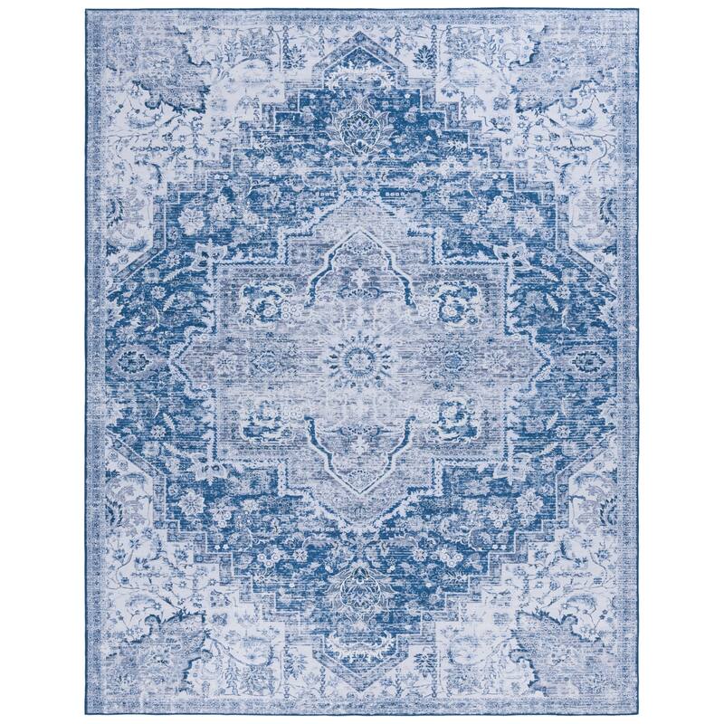 SAFAVIEH Tucson Machine Washable Slip Resistant Mallaury Distressed Rug - 8' x 10' - Navy/Grey