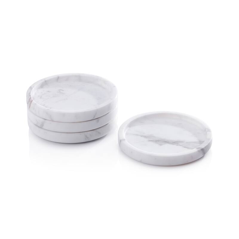 4.5' Round Marble Coasters, Set of 4 - Volakas White