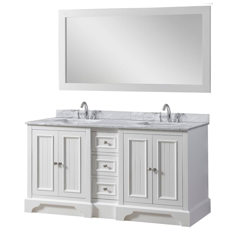 Kingswood 60 in. Vanity in White with White Carrara Marble Top and 1 large mirror