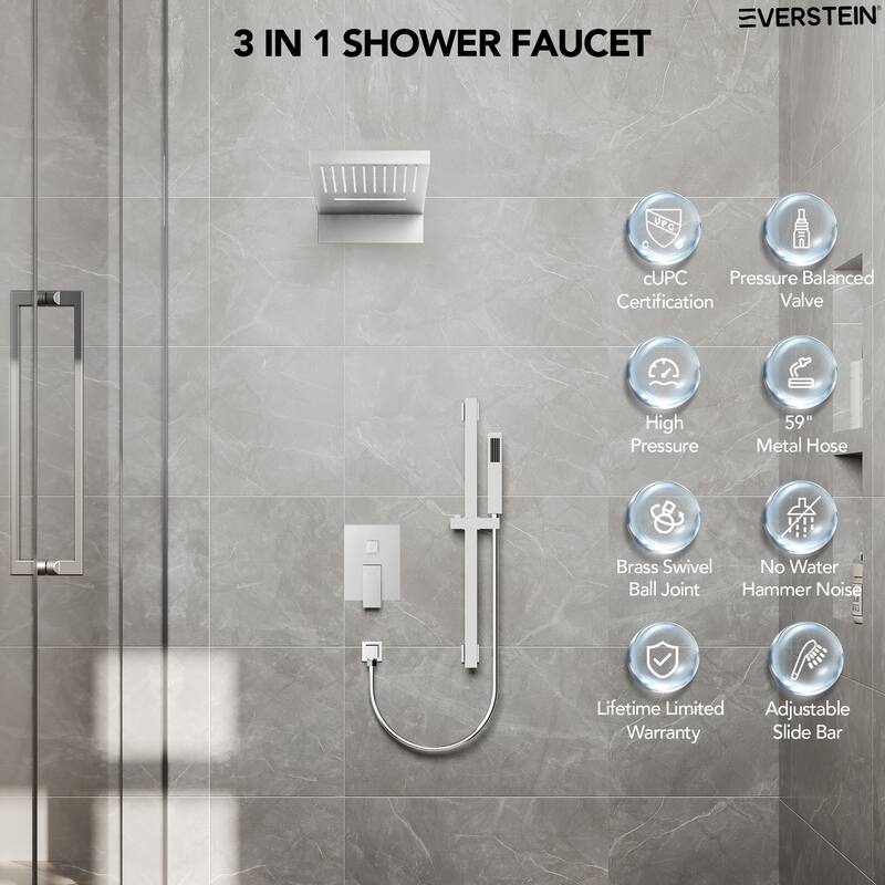 Dual-Function Wall Mounted Waterfall & Rainfall Shower Faucet Set With Rough-In Valve - 22"*10"