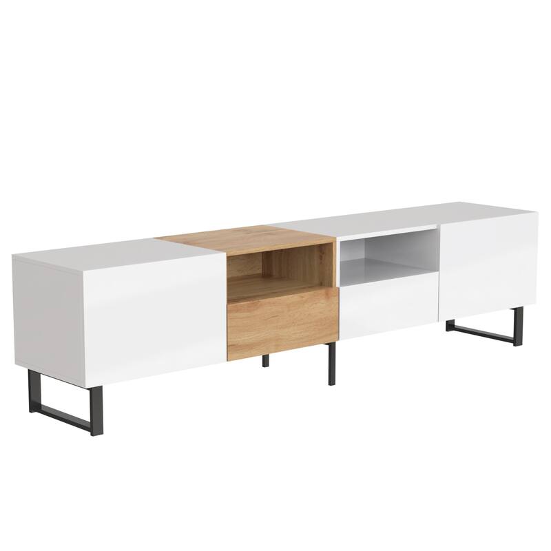 Floor TV Stand with 2 Cabinets, Media Console Table for TVs up to 85", Rectangle Entertainment Center with Drop Down Door