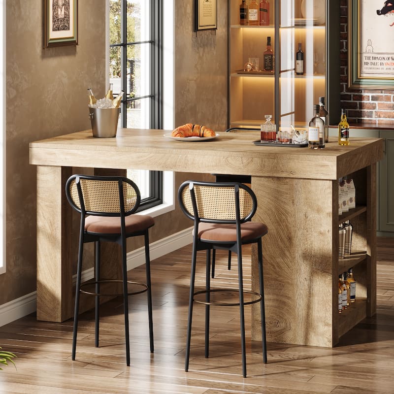 37.4" Tall Bar Table with Storage Shelves, Rectangular Counter Height Dining Table, Wood Pub Table for Home Bar, Kitchen