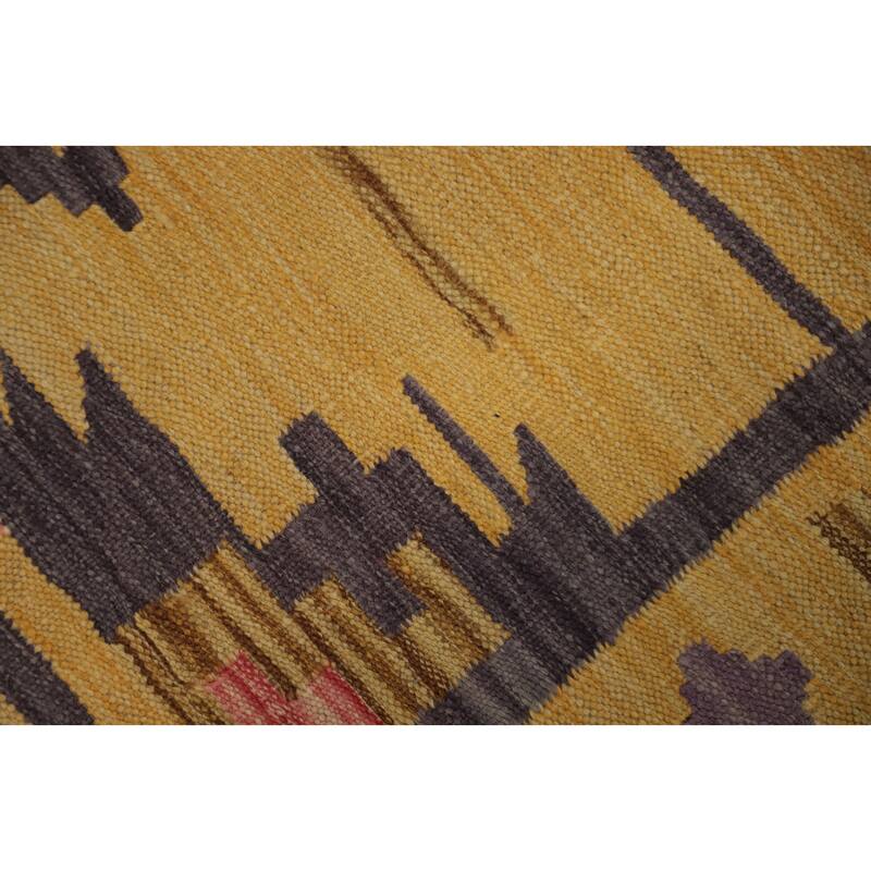 Hand Woven Oriental 100% Wool Carpet Southwestern Tribal Yellow & Gold Kilim Area Rug - 5' 1'' X 3' 3''
