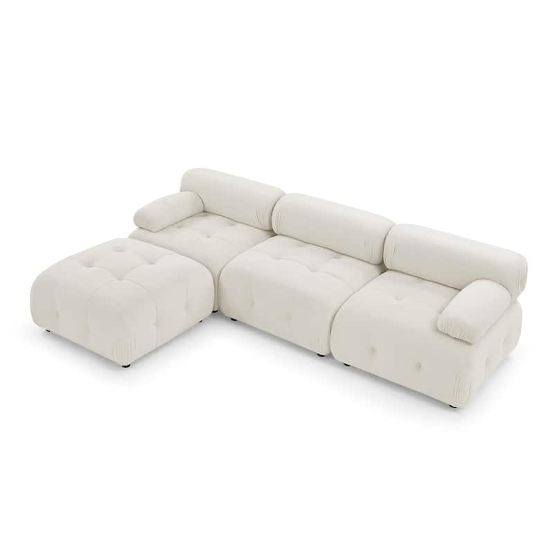 93" Velvet Modular Sectional Sofa with Button Tufted Design, Reversible Ottoman and DIY Combination
