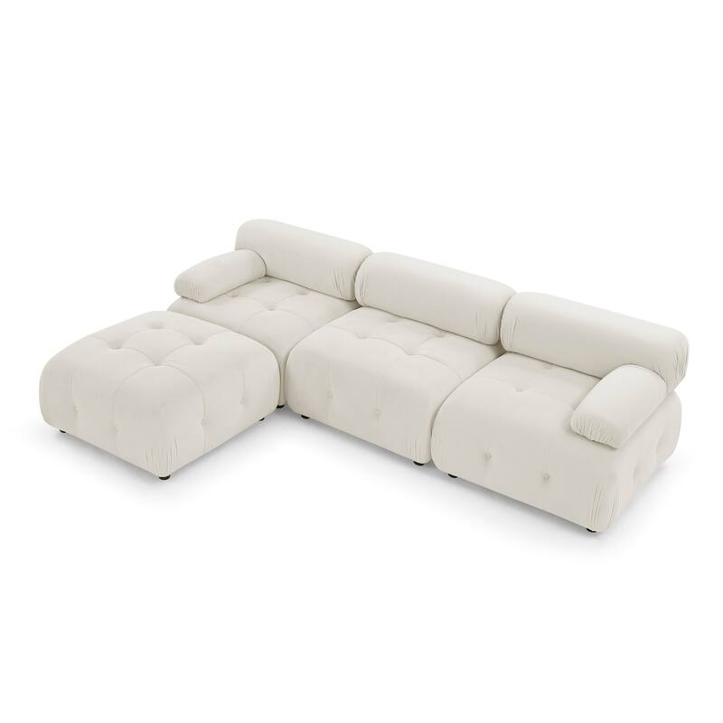 93" Velvet Modular Sectional Sofa with Button Tufting & Ottoman