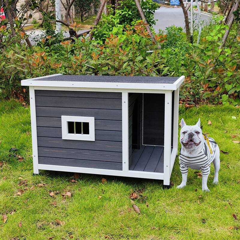 Outdoor Puppy Dog Kennel, Waterproof Dog Cage, Wooden Dog House with Porch Deck