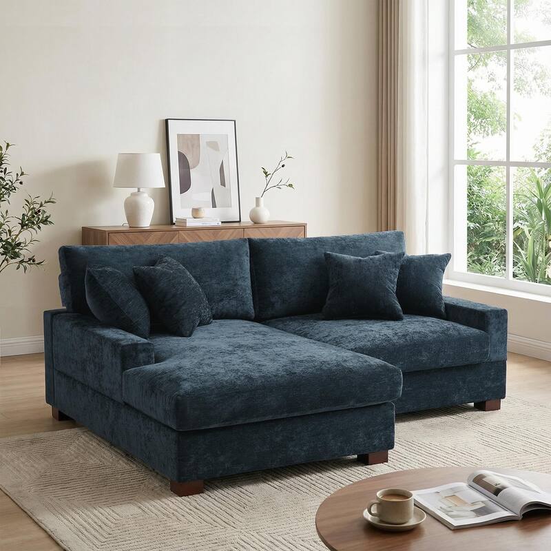 Oversized Modern Chenille Modular Sectional Sofa with Chaise - Left Facing - Blue-2 Piece