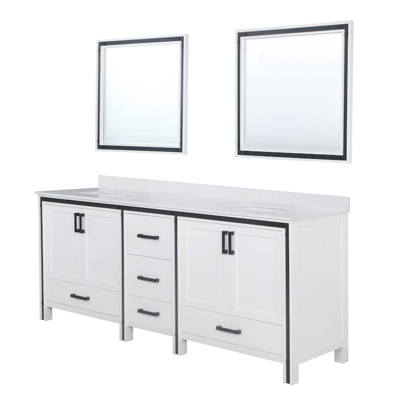 Ziva Bath Vanity, White Quartz Top and Mirrors