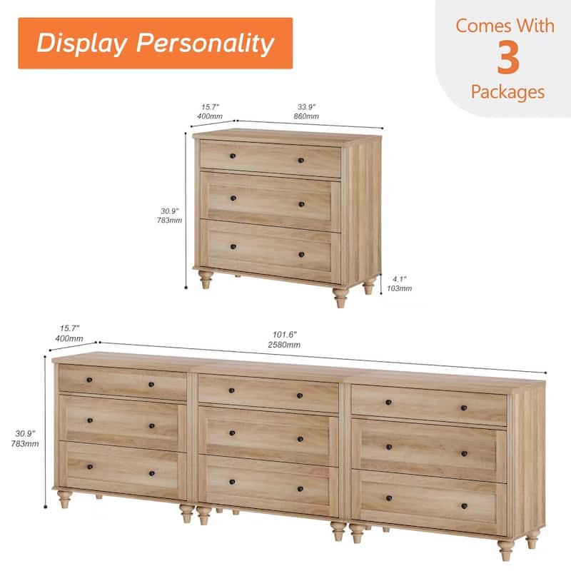 Dresser for Bedroom with 3 Drawer, Accent Kids Dresser Storage Cabinet