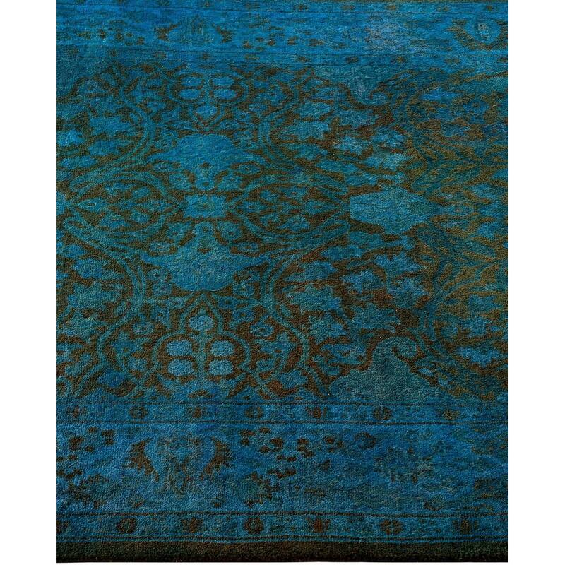 Overton Hand Knotted Wool Vintage Inspired Modern Contemporary Overdyed Blue Runner Rug - 3' 1" x 12' 5"