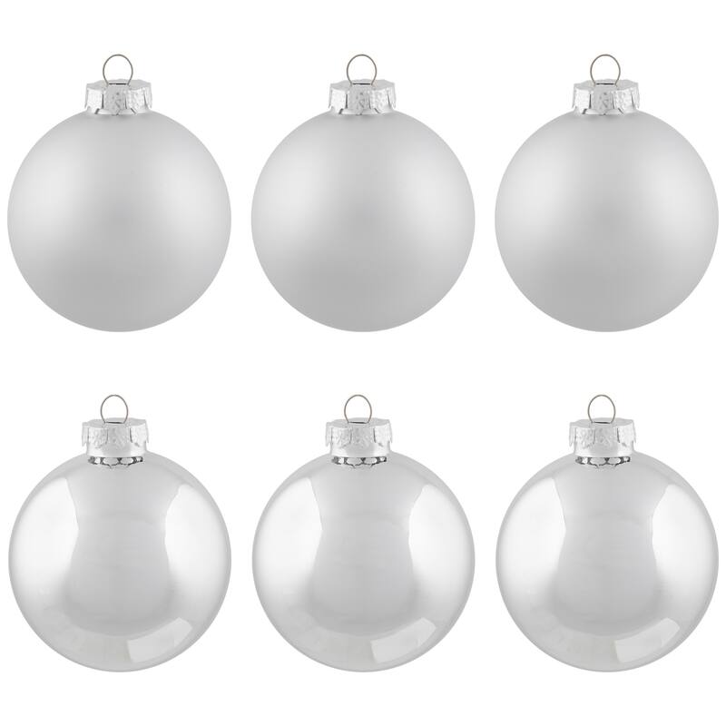 6ct Silver Shiny and Matte Christmas Ball Ornaments 3.25" (80mm)