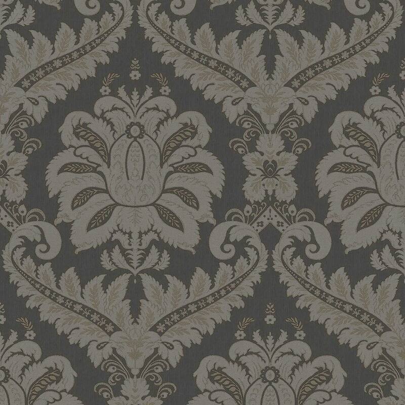 Galerie Wallcoverings Ornamenta Collection Traditional Damask Matte Finish Vinyl on Non-woven Wallpaper Roll - 33-feet long x 21-inches wide - Anthracite Grey