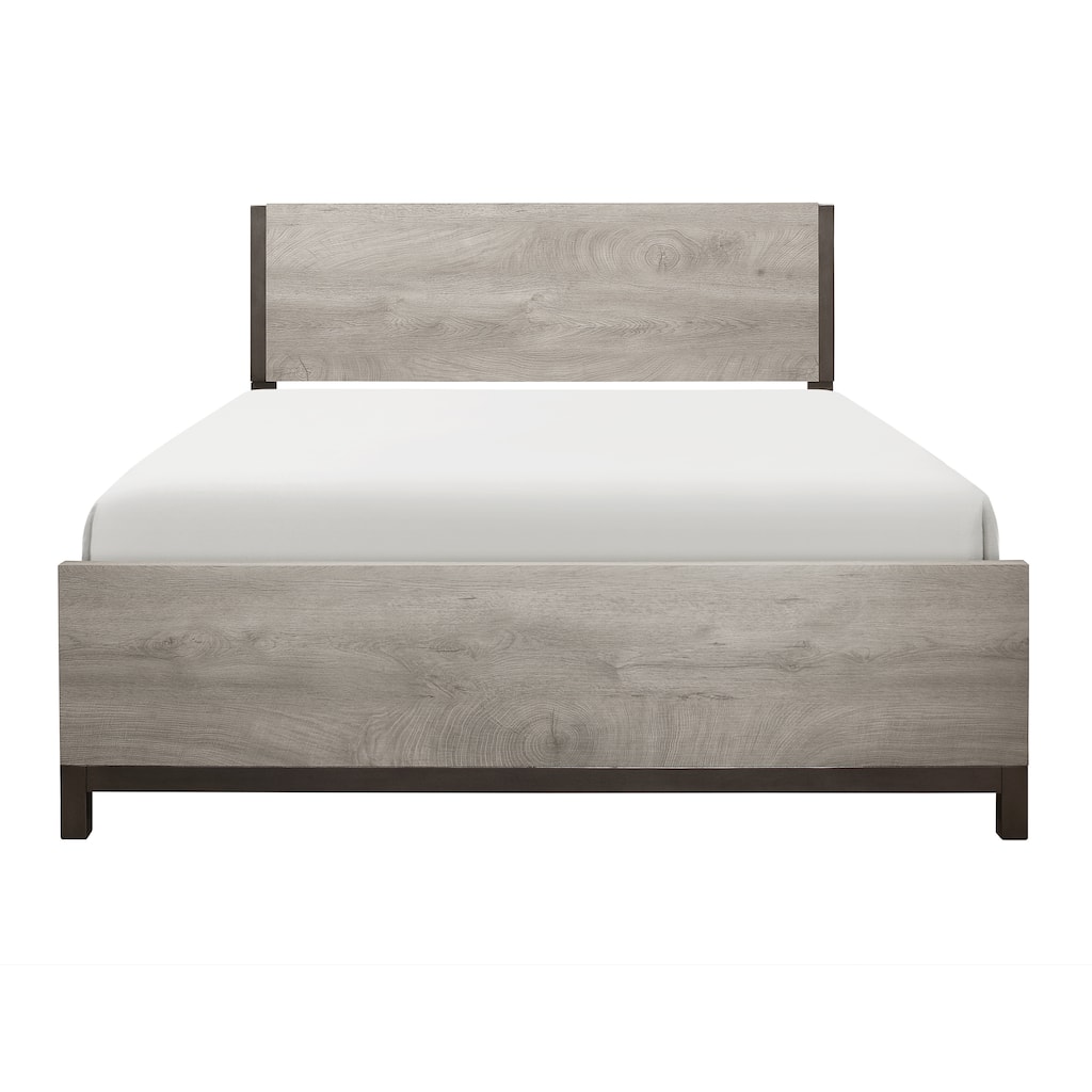 Full Size Wooden Low-Profile Bed with Scratch-Resistant Finish and Metal Accents
