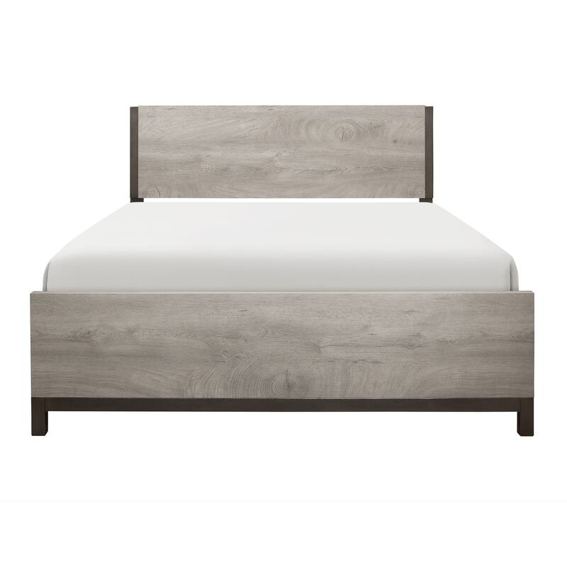 Modern Light Gray Full Size Melamine Wooden Bed with Headboard and Footboard - Light Gray