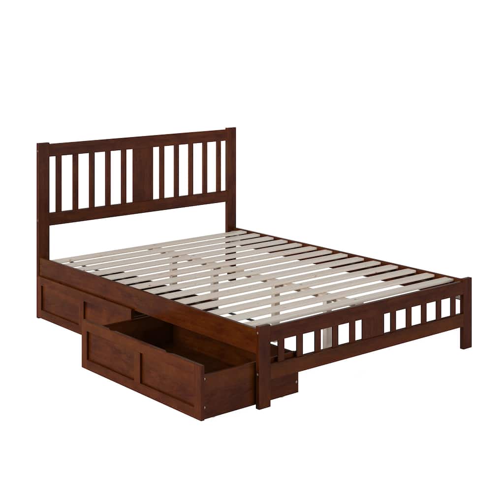 Tahoe Queen Platform Bed with Matching Footboard & 2 Storage Drawers in Walnut